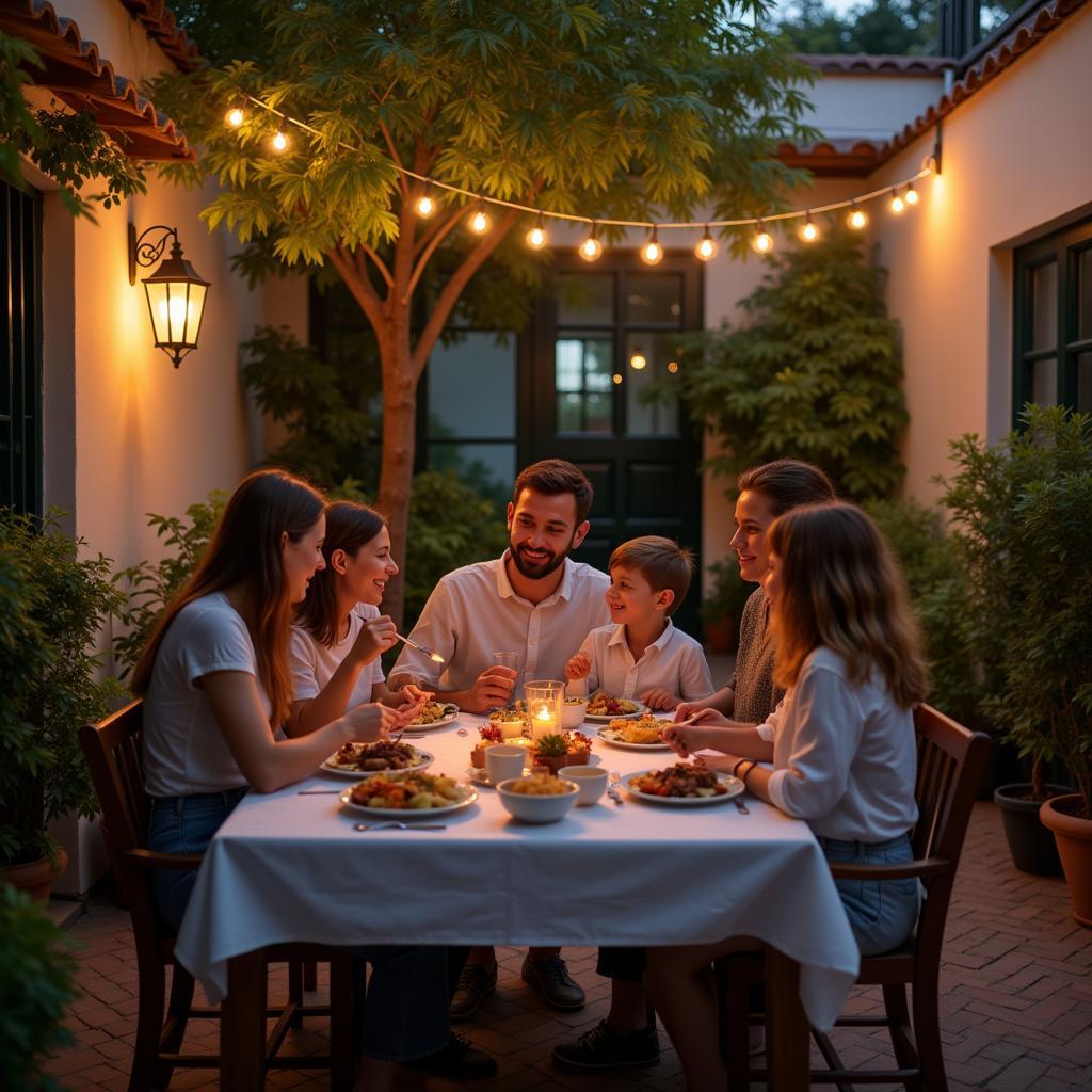 Family Dinner in a Spanish Courtyard