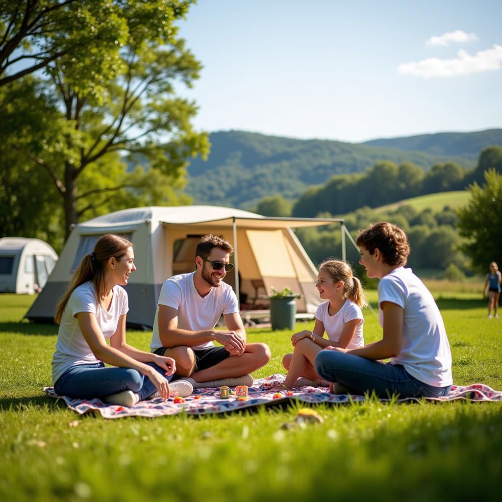 Family enjoying outdoor activities at a campsite in Basque Country