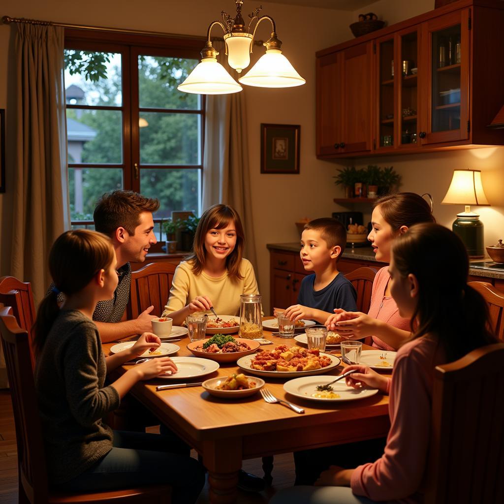 Family enjoying a meal in Terrassa home