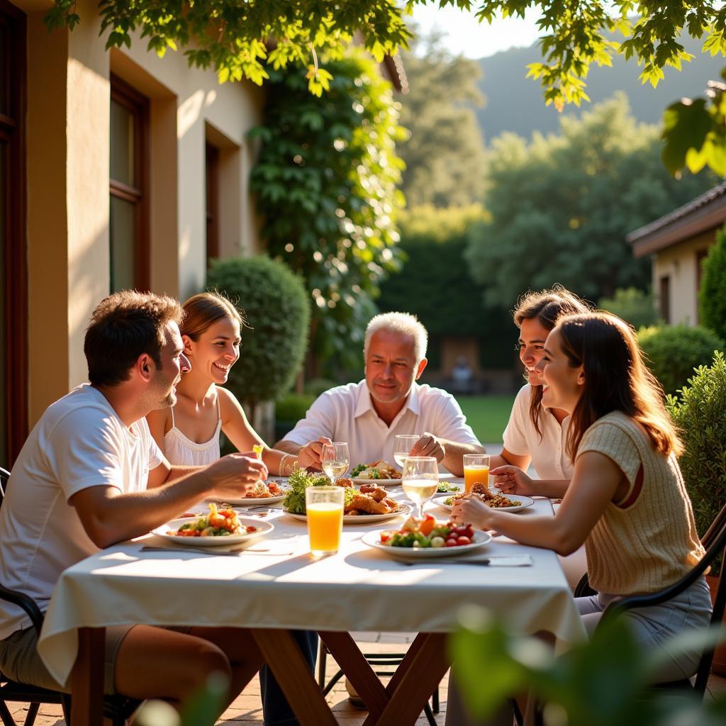 Family enjoying a meal together on the patio of their trigo home