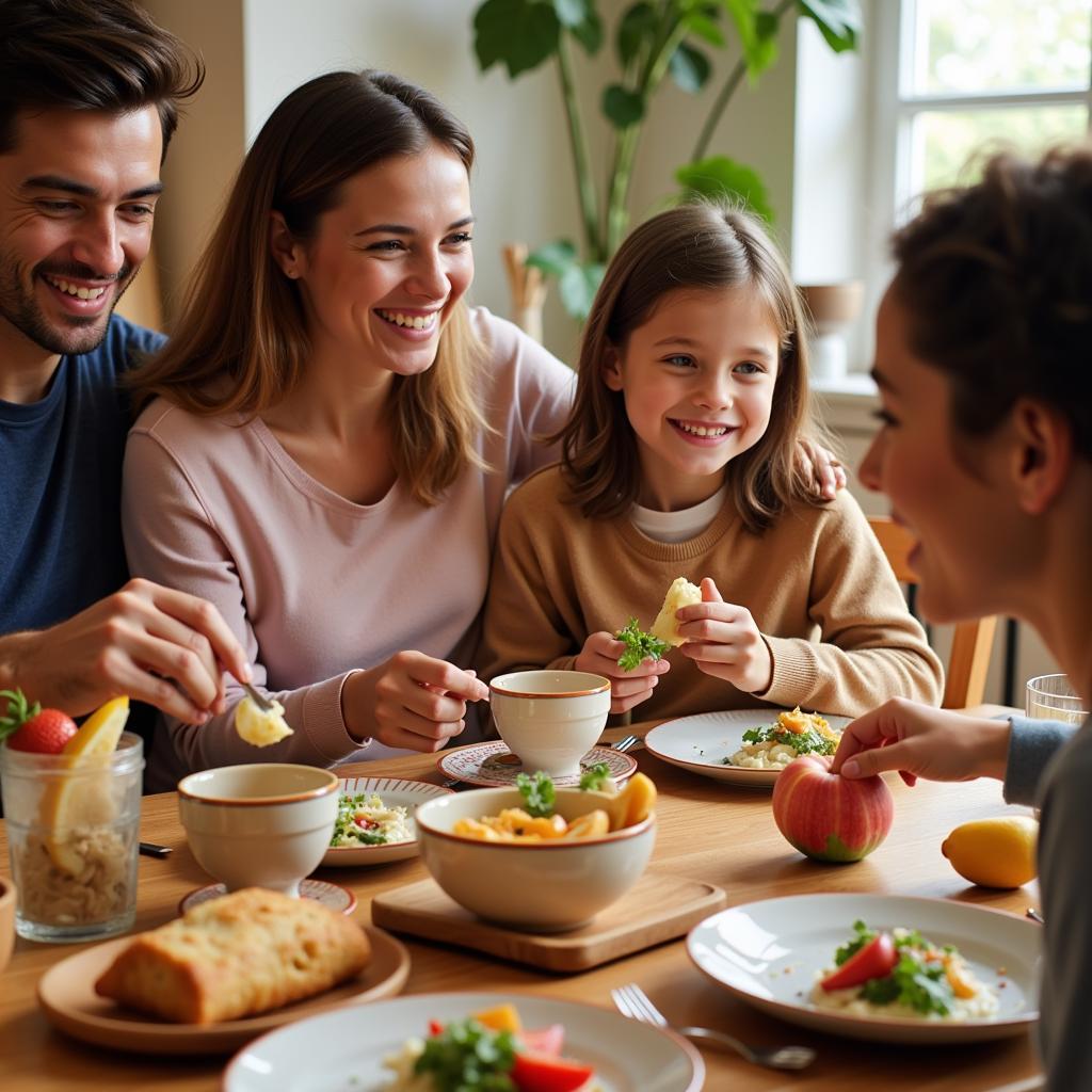 Family enjoying a meal using Vajilla Carrefour Home