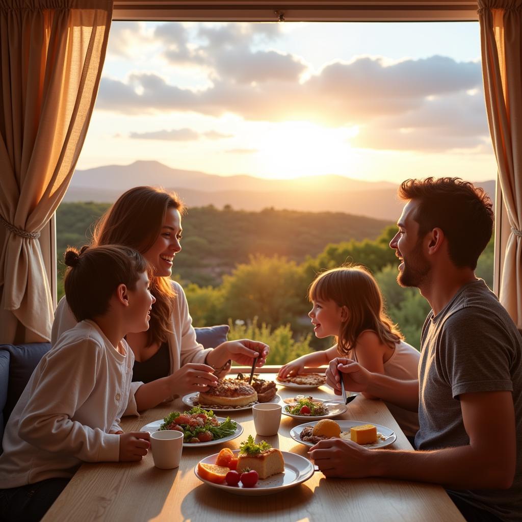 Happy Family Enjoying Their Mobil Home