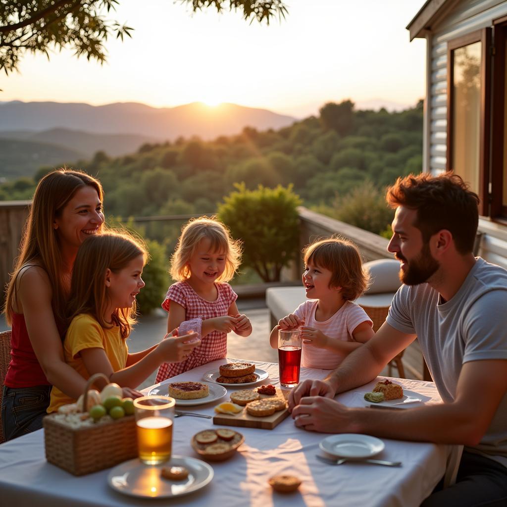 Family enjoying their mobil home vacation in Spain