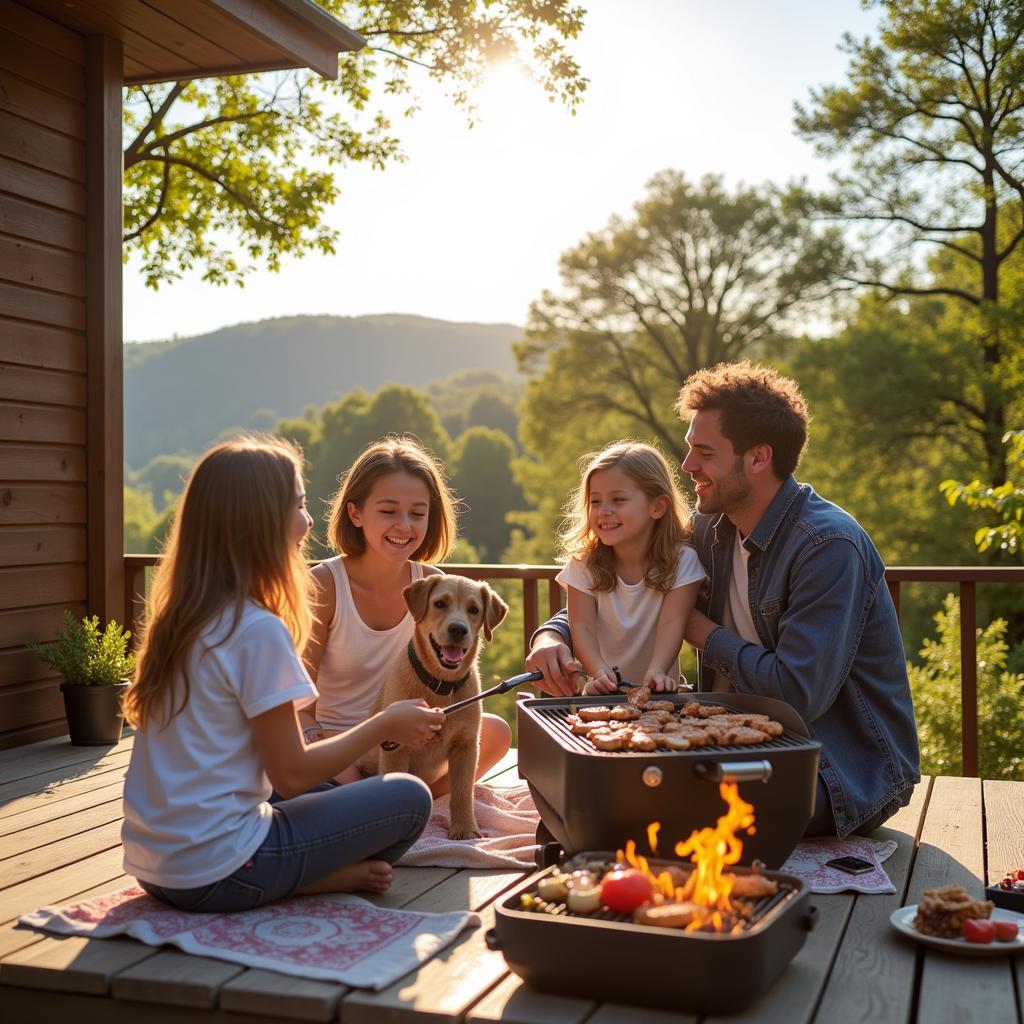 Family enjoying quality time at their mobil home vacation in Spain