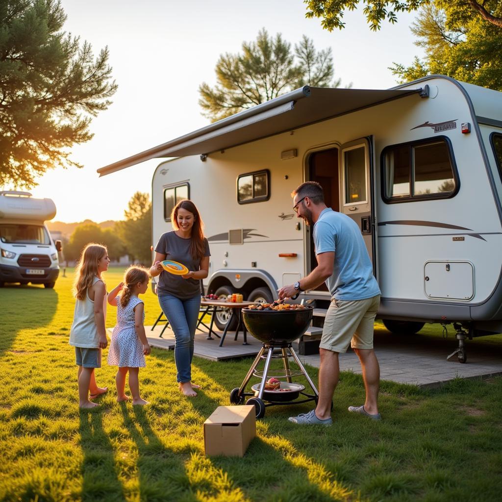 Family Enjoying a Mobil Home Vacation in Spain