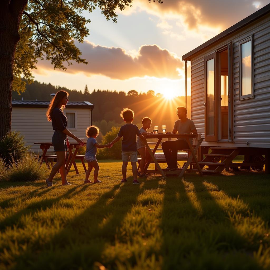 Family creating memories in their mobile home in Asturias