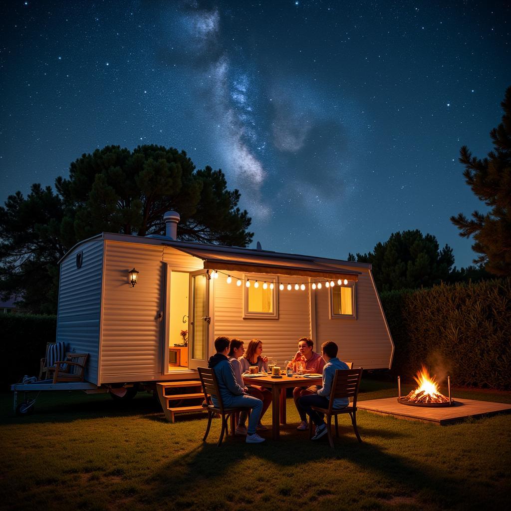 Family Enjoying their Mobile Home Holiday in Spain