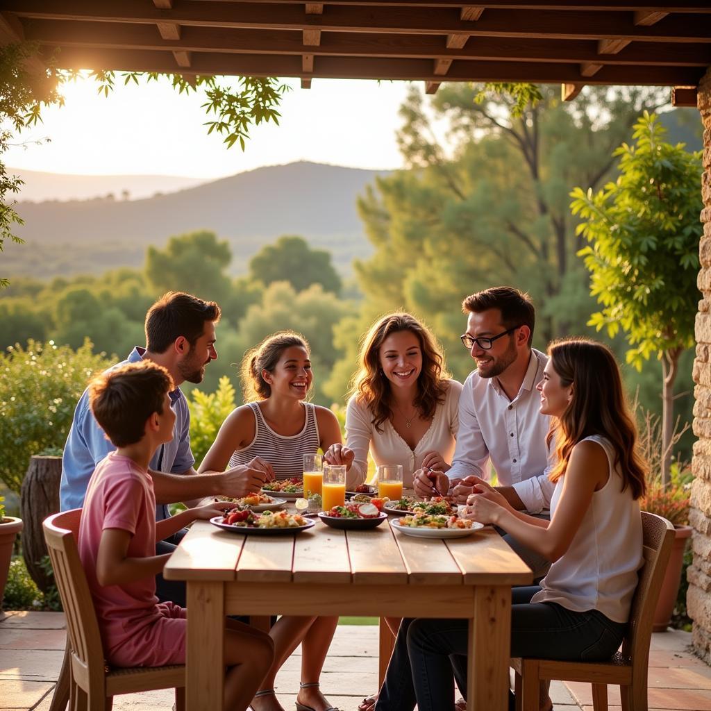 Family Enjoying a Meal on their Mobile Home Patio