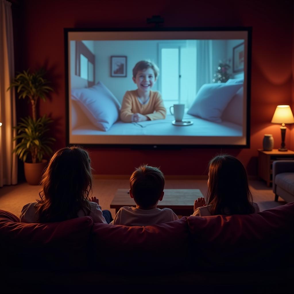 Family Enjoying Movie Night in a Villa