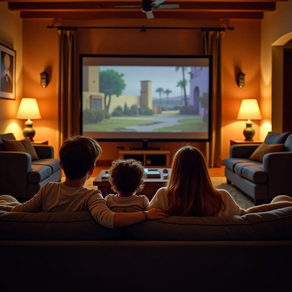 Family movie night in a Spanish villa