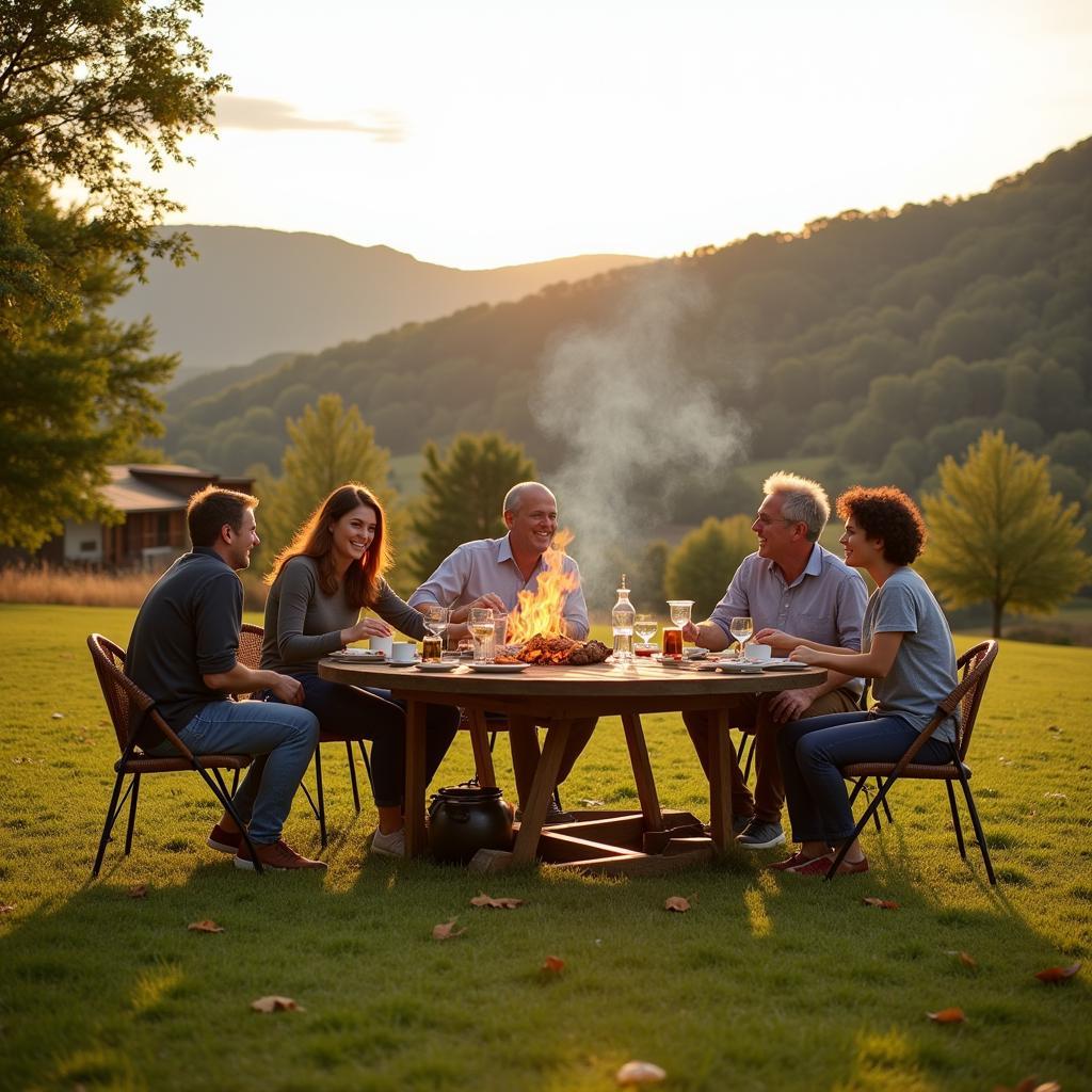 Family enjoying their parcela near San Sebastián