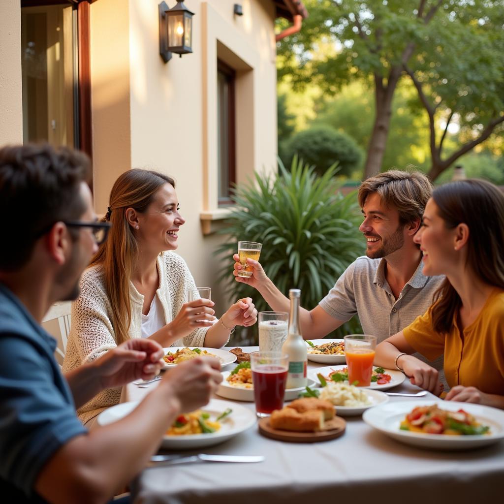 Family Enjoying Patio of a Spanish Home