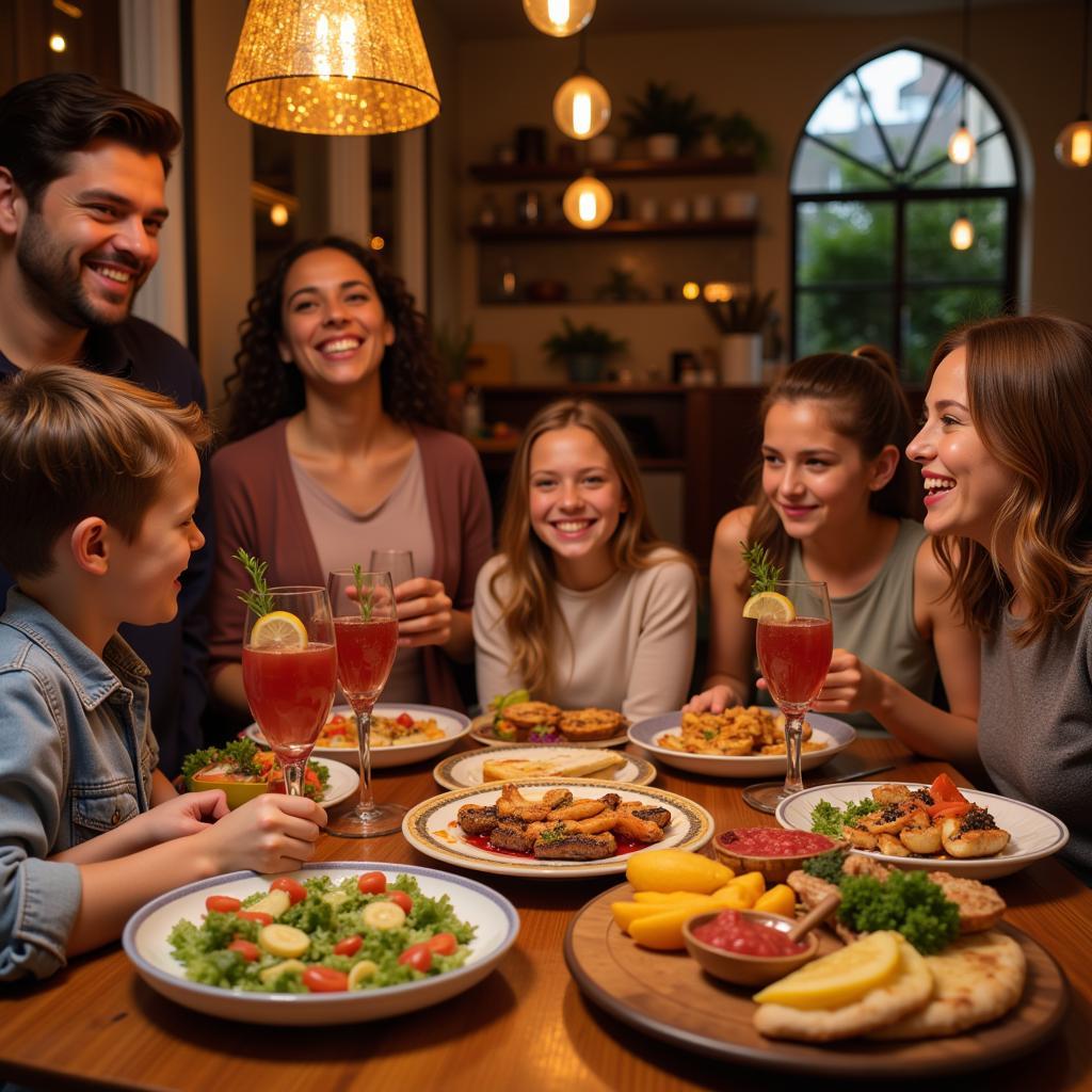 Family Enjoying a Traditional Spanish Meal