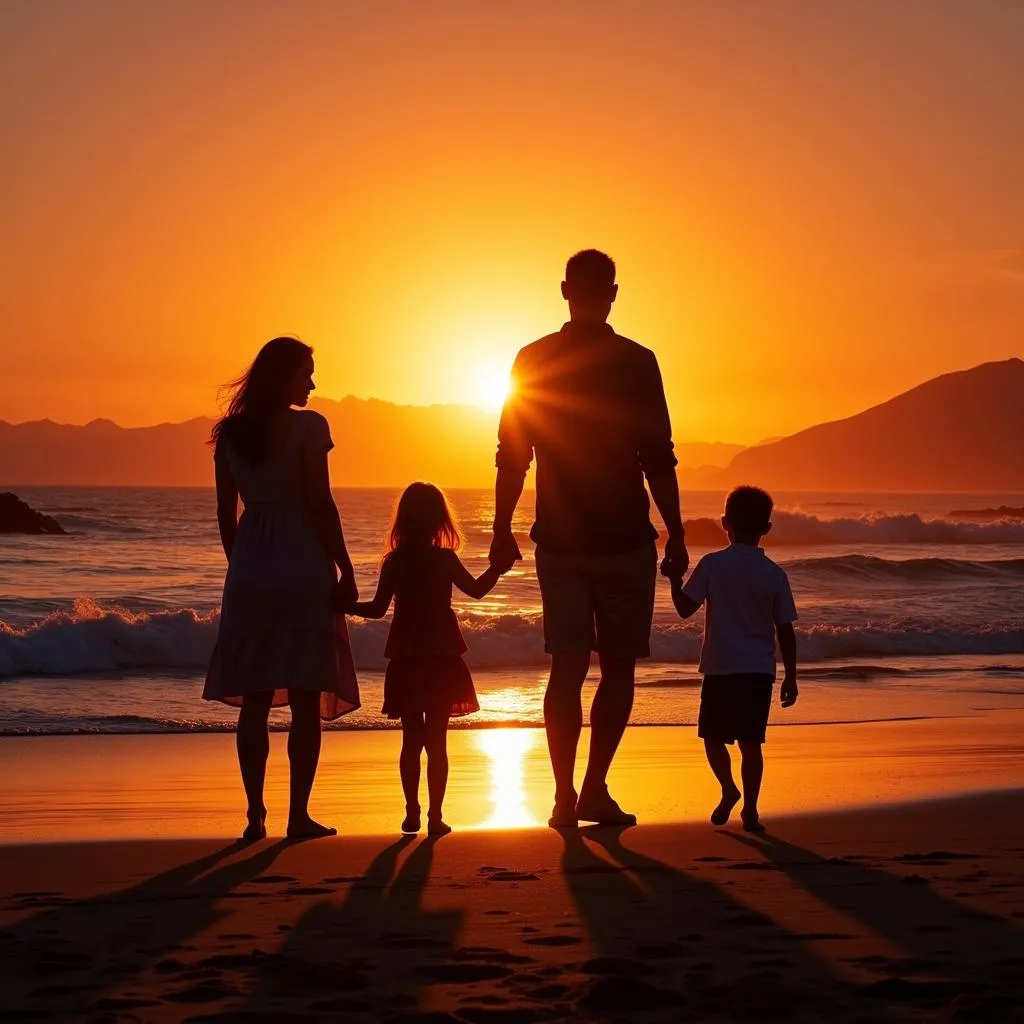 Family Enjoying Sunset in Fuerteventura