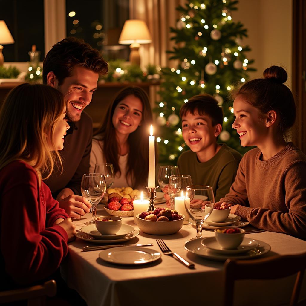 Family gathered around a Christmas table with Zara Home decor