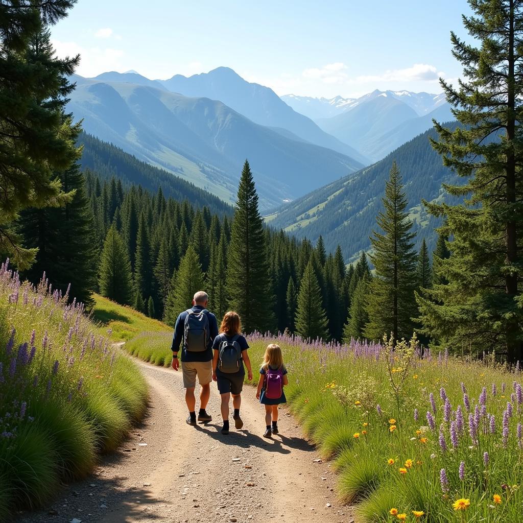 Family enjoying a hike in the Spanish Mountains