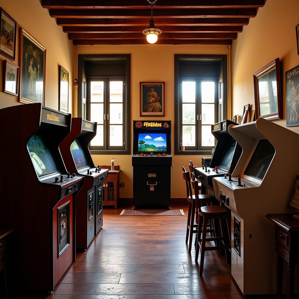 Family Enjoying Arcade Games in a Cozy Spanish Home