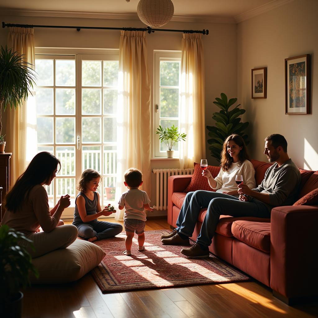 Family enjoying their air-conditioned Spanish home