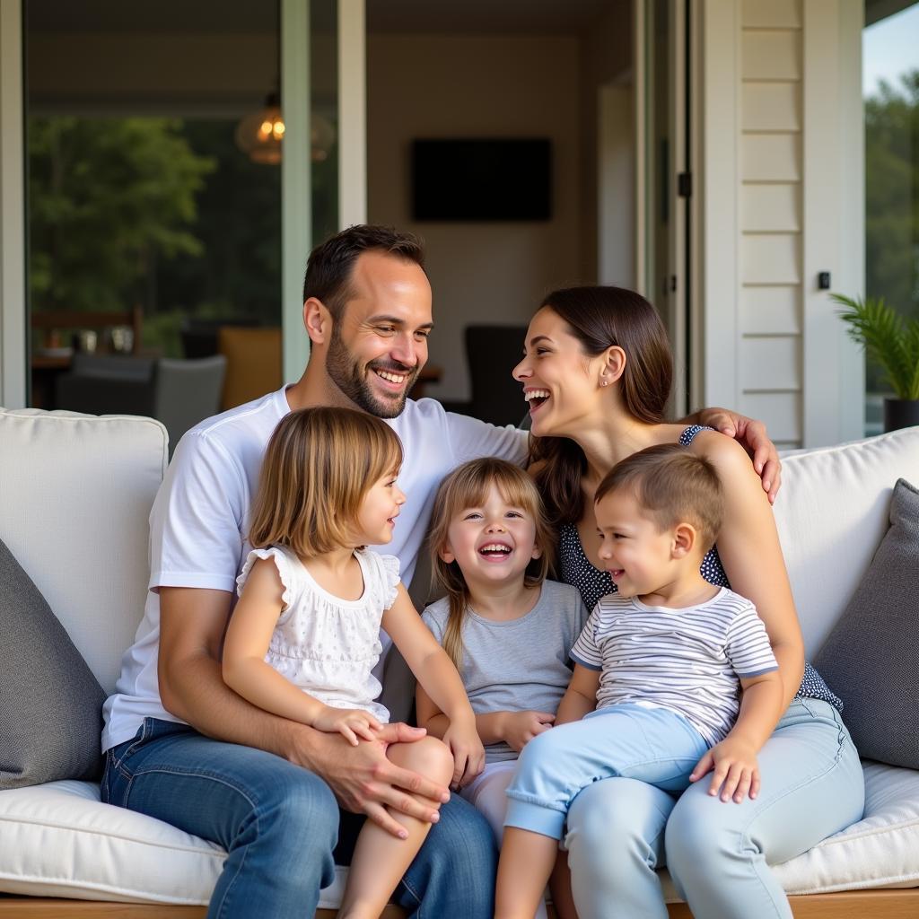 A family enjoying their Kave Home sofa exterior