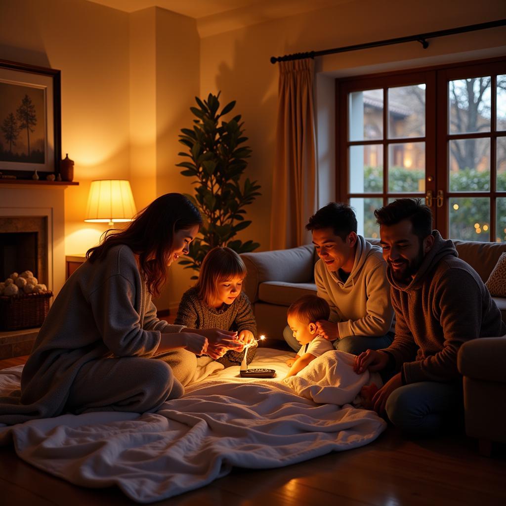 Family using a Cosi Home manta térmica eléctrica during a Spanish winter