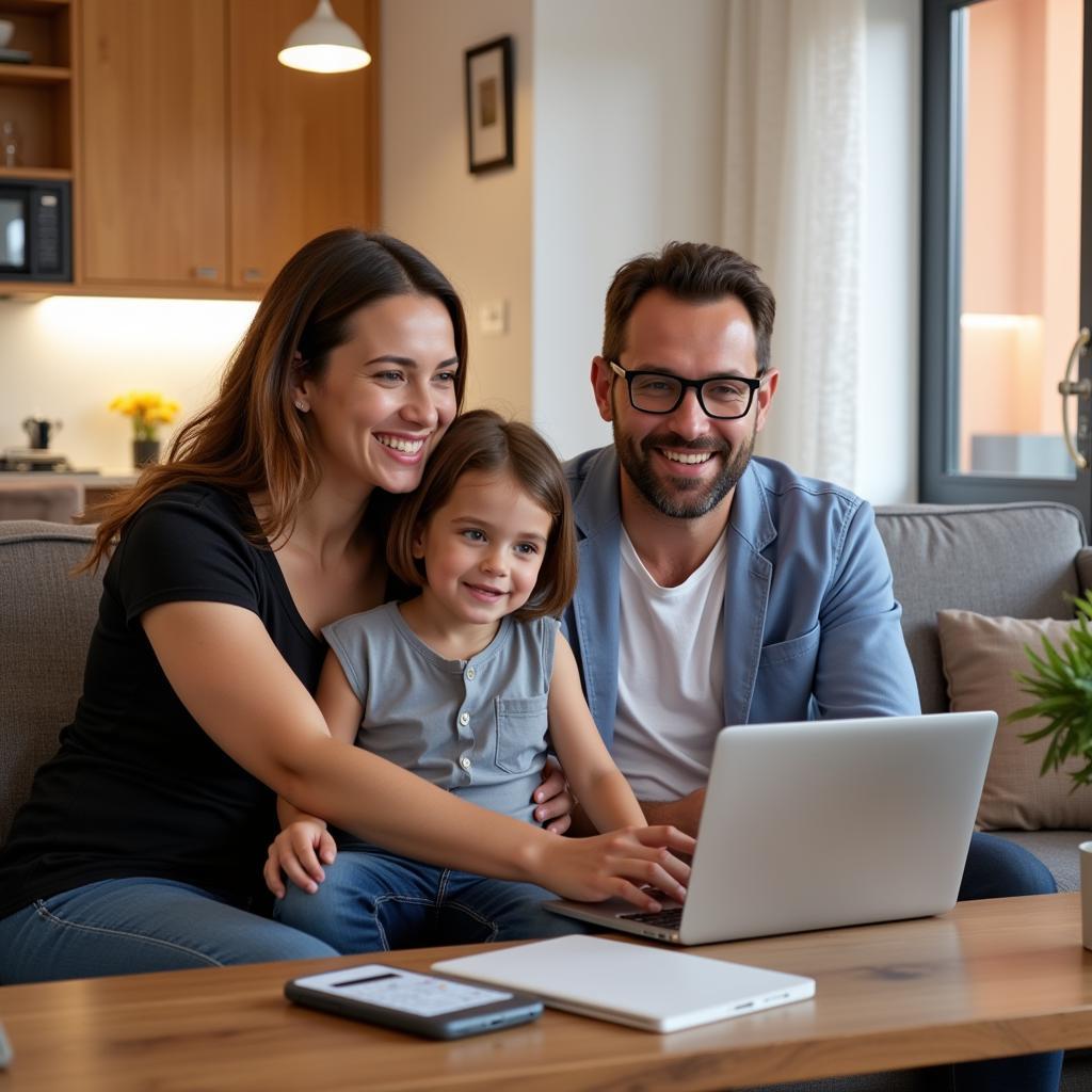 Family Enjoying Video Chat in their Spanish Apartment