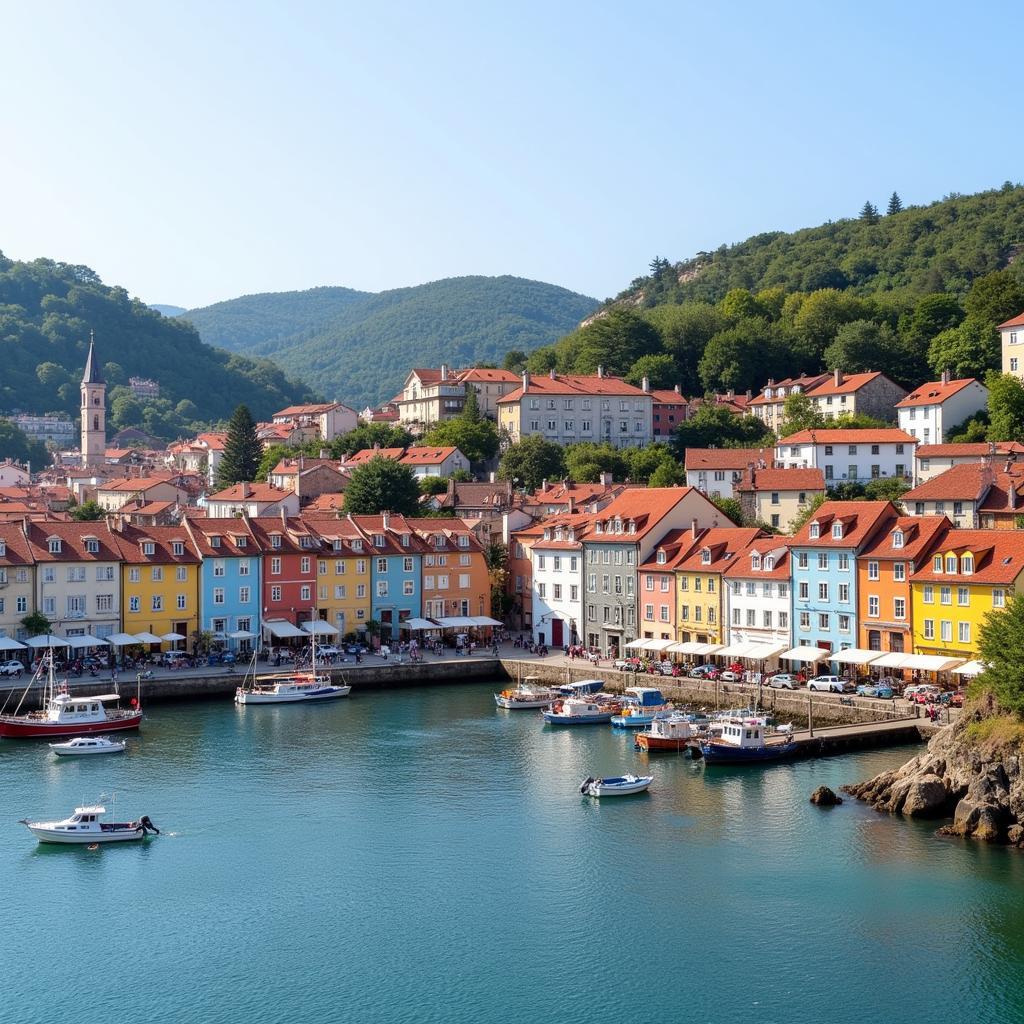  Picturesque view of the harbor and town of Cangas