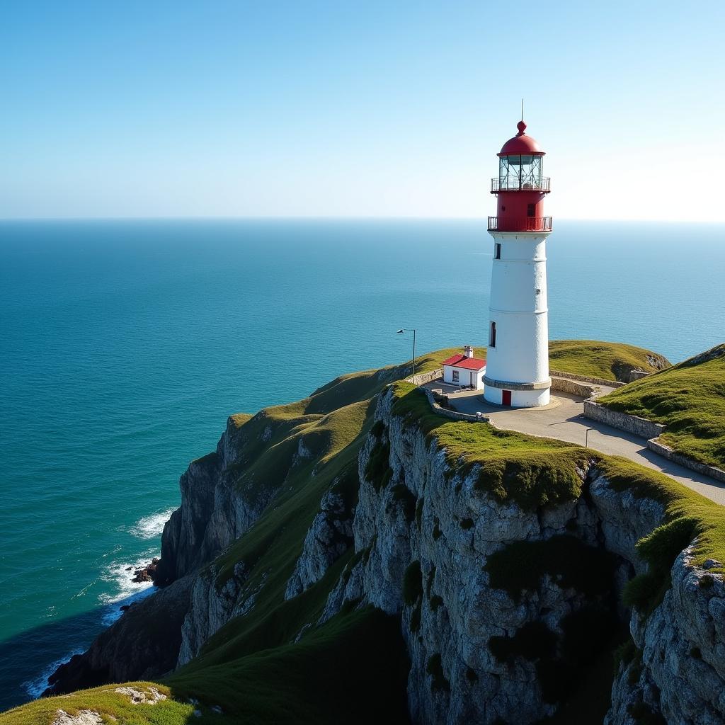 Lighthouse perched on a cliff overlooking the vast ocean