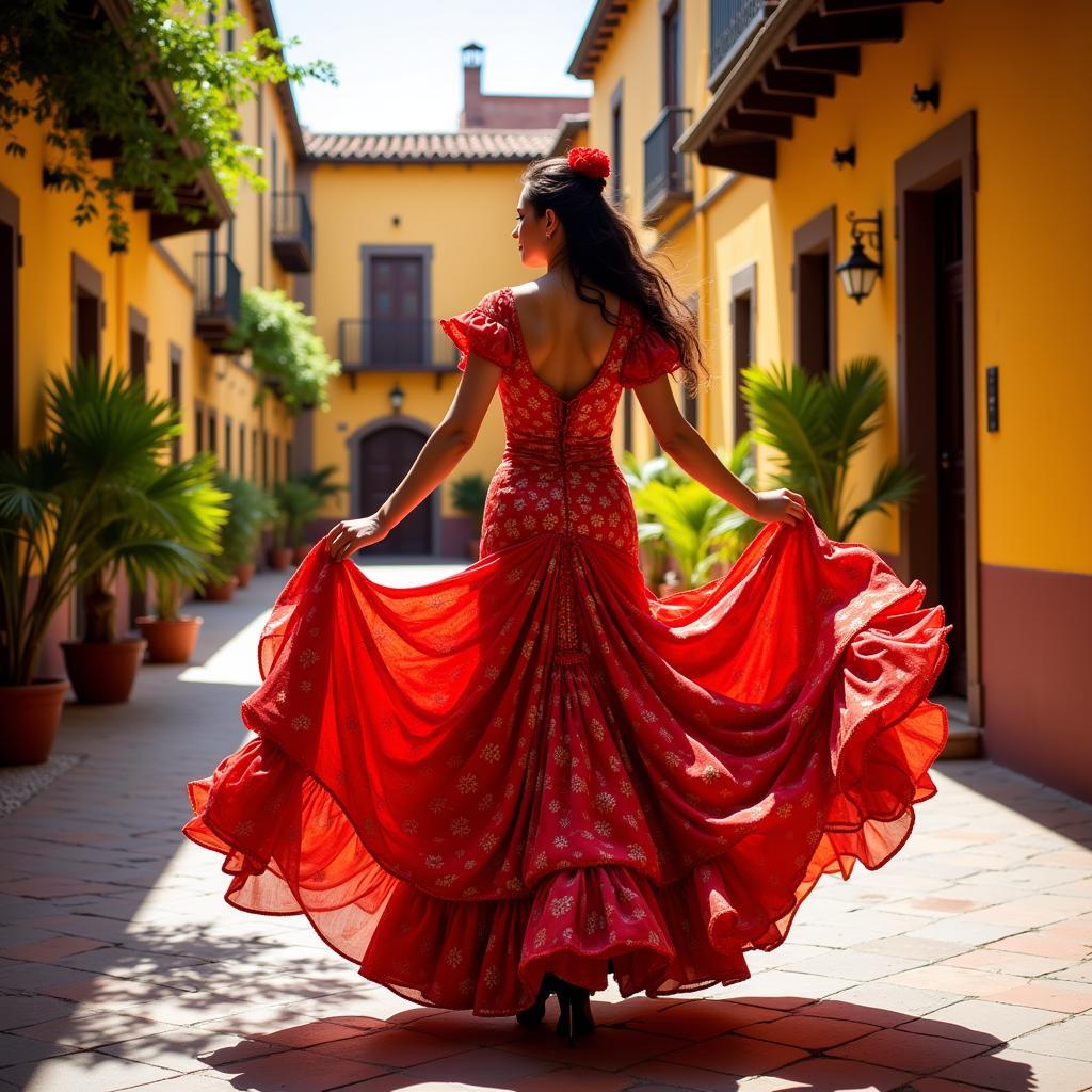 Passionate flamenco dancer performing in a traditional Spanish courtyard