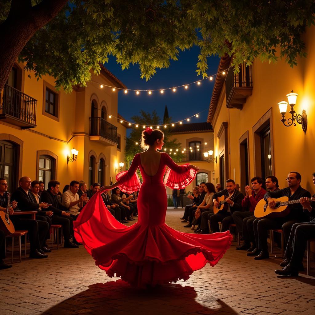 Passionate flamenco dancer performing in a Seville courtyard