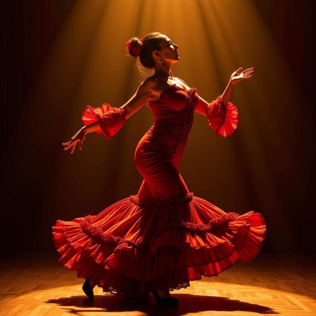 Flamenco dancer performing on stage in Seville