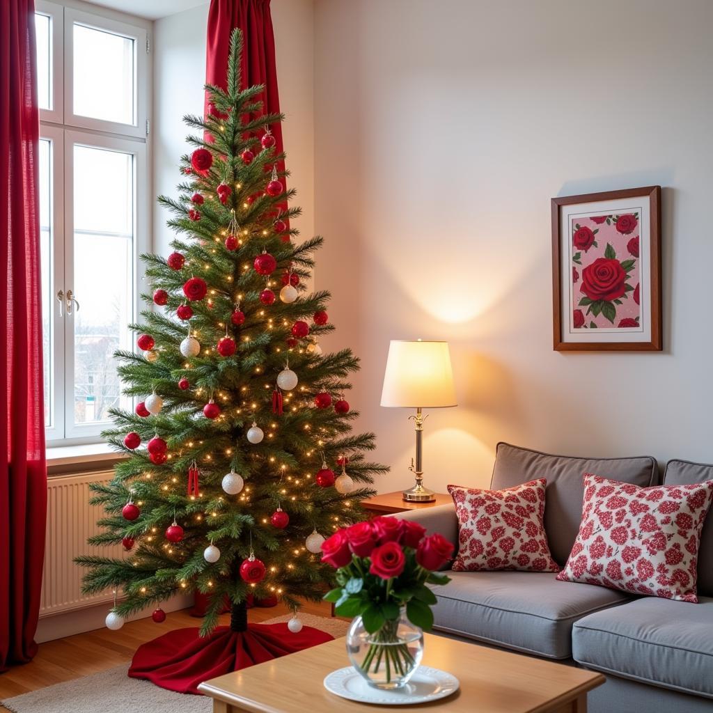 Foldable Christmas tree in a rose-themed home