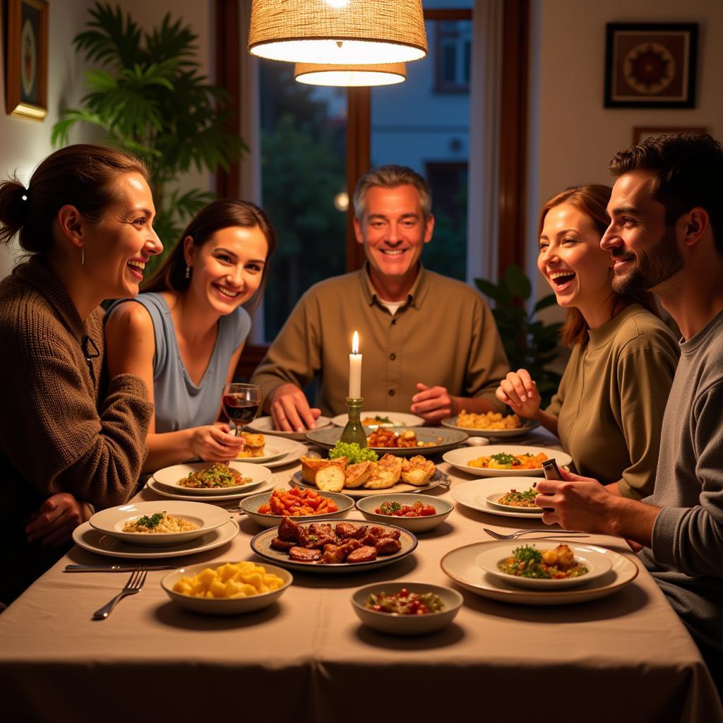 Family enjoying a traditional Galician dinner