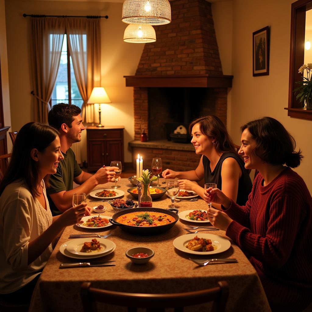 Family enjoying paella in a Gandia home