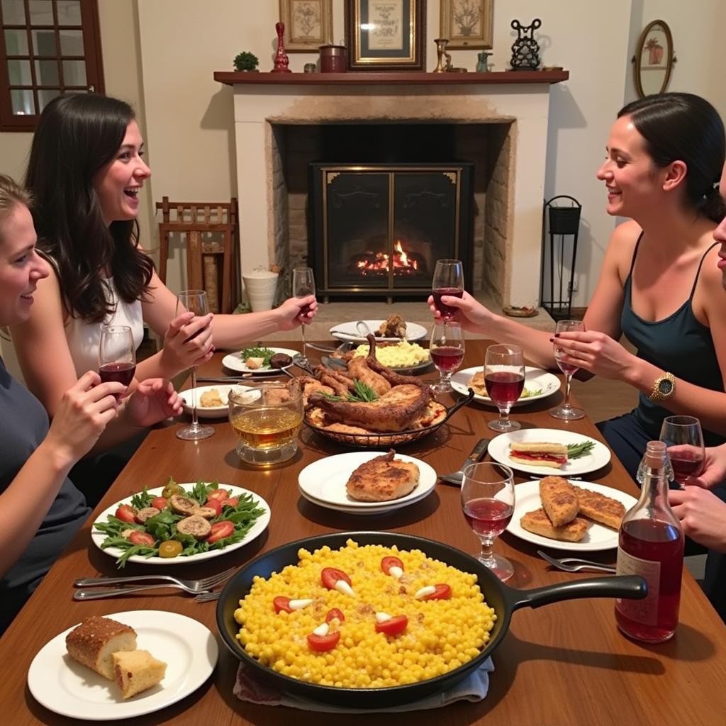 A Spanish family enjoying a traditional meal together in their home in Gava