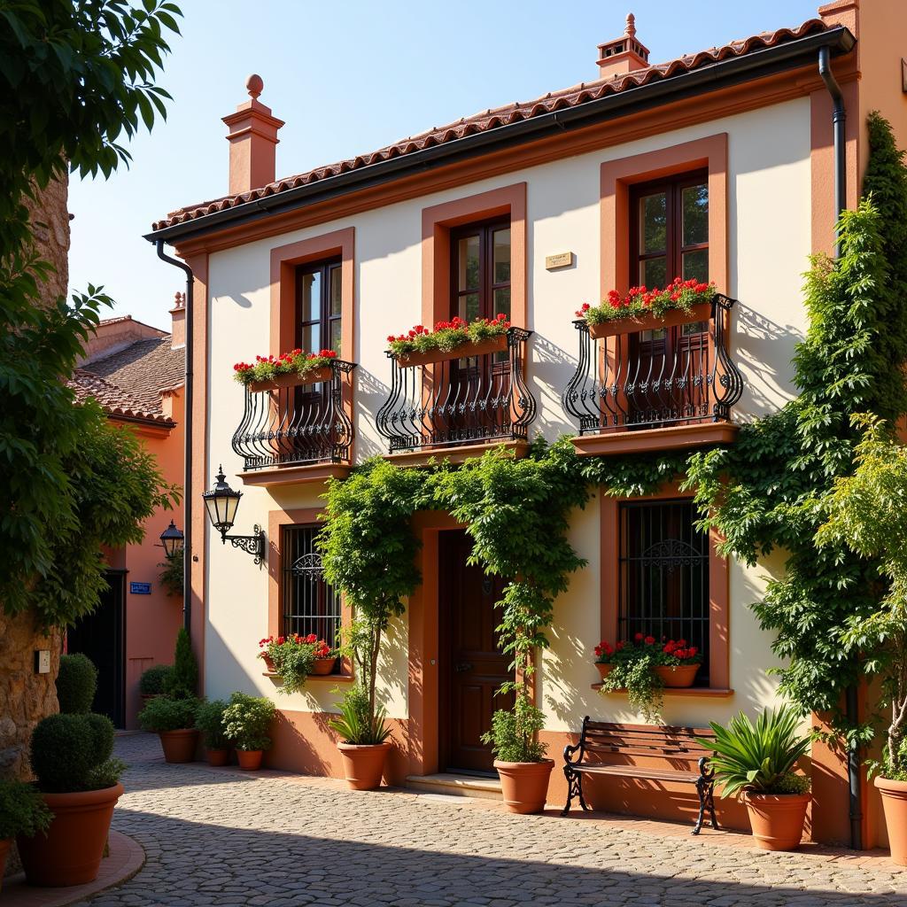 A charming genteel home recaredo in Spain with a terracotta roof and wrought iron balconies overlooking a cobblestone street