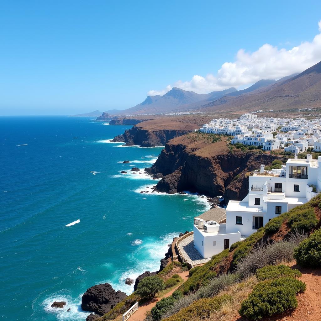 Coastal view of Gran Canaria with white houses and turquoise water