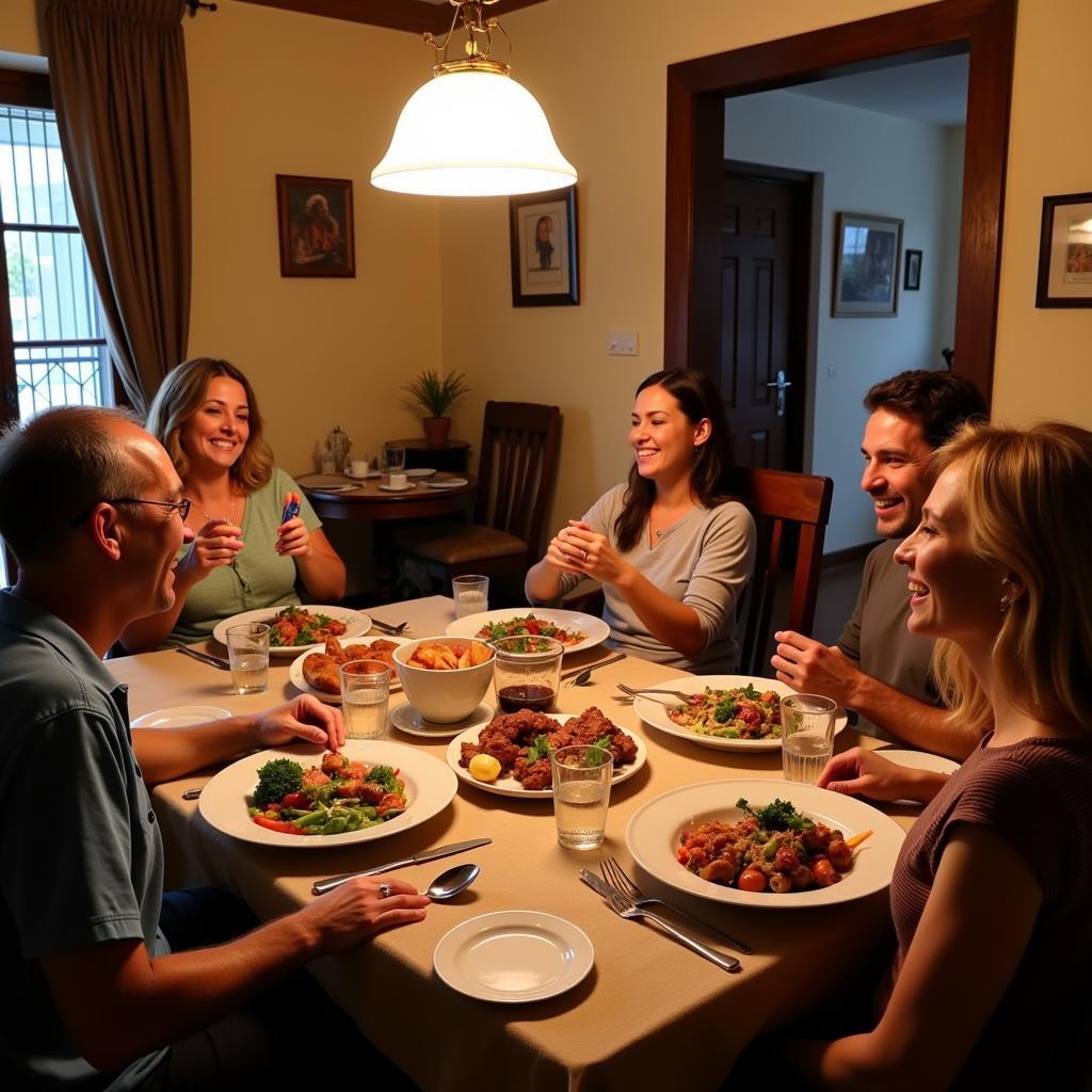 A Family Enjoying Dinner in a Granada Homestay