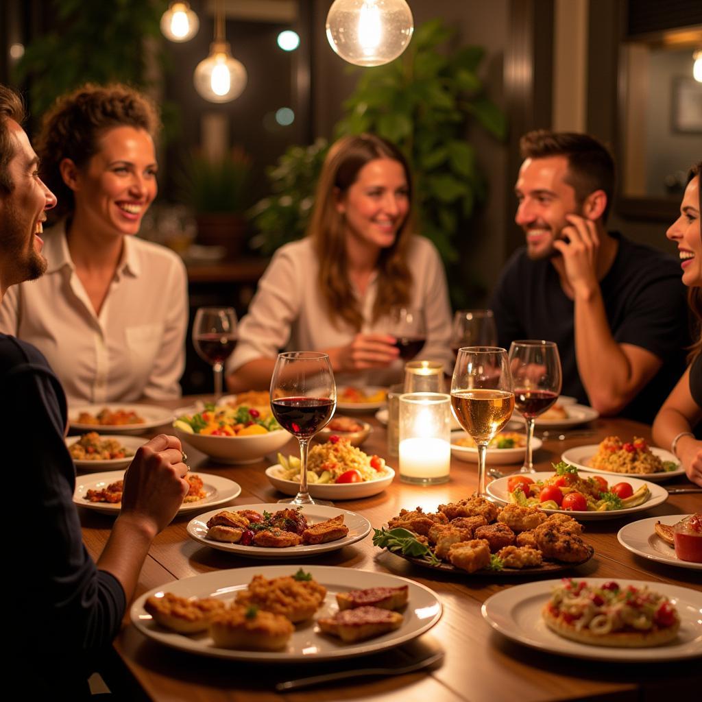 A table full of colorful and delicious Spanish tapas.