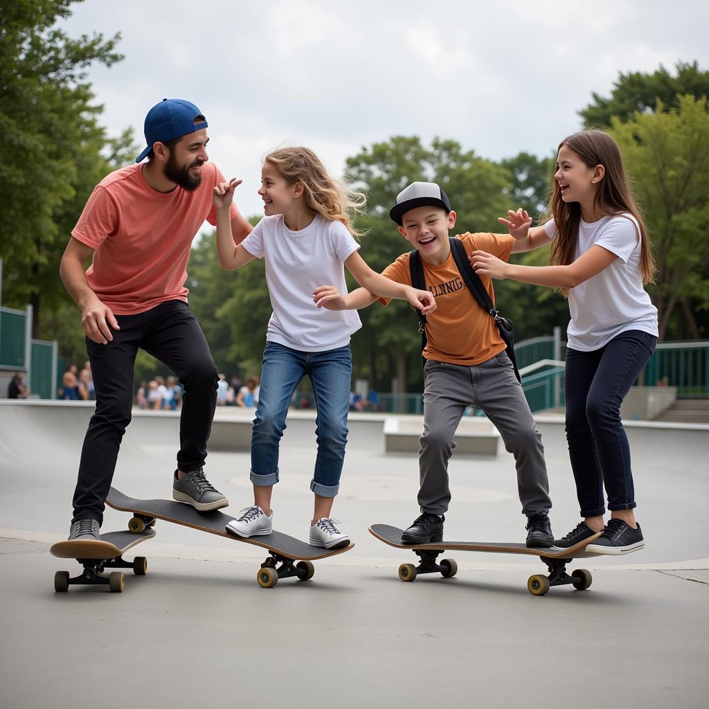 Skaters of Different Ages Enjoying Indoor Park