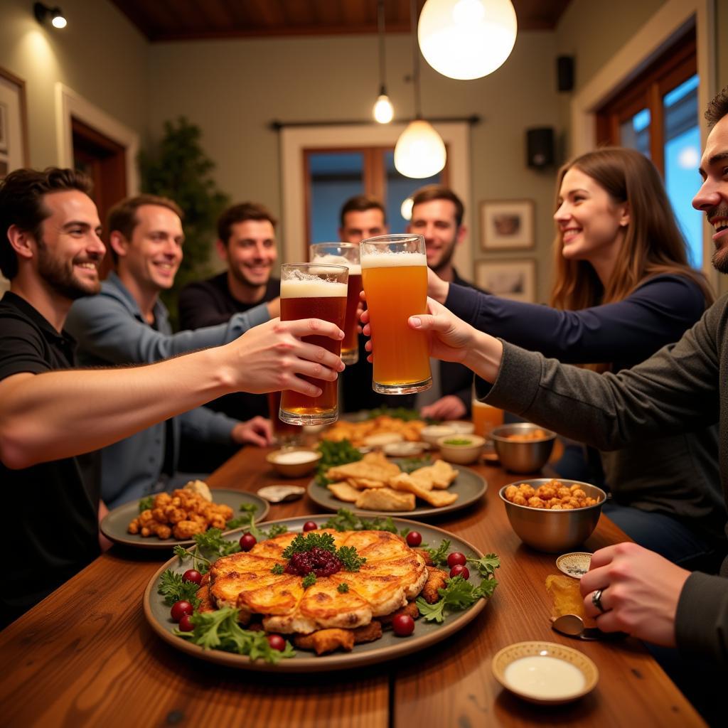 Guests enjoying Spanish craft beer and tapas