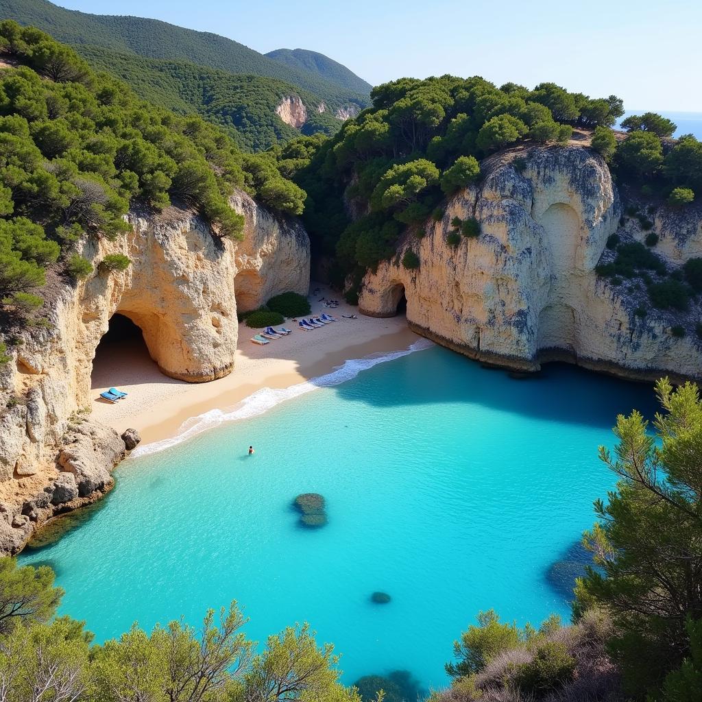 Secluded beach cove in Ibiza