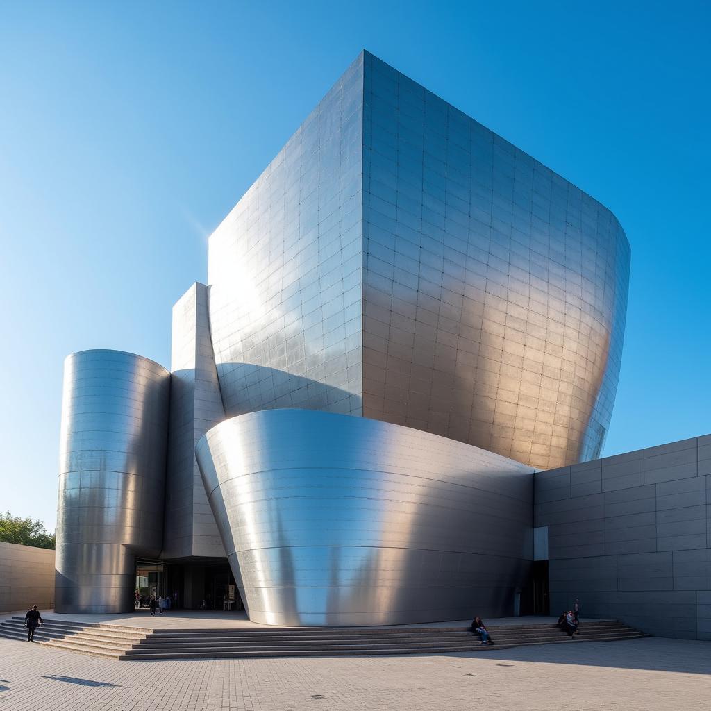 The iconic Guggenheim Museum Bilbao against a clear blue sky