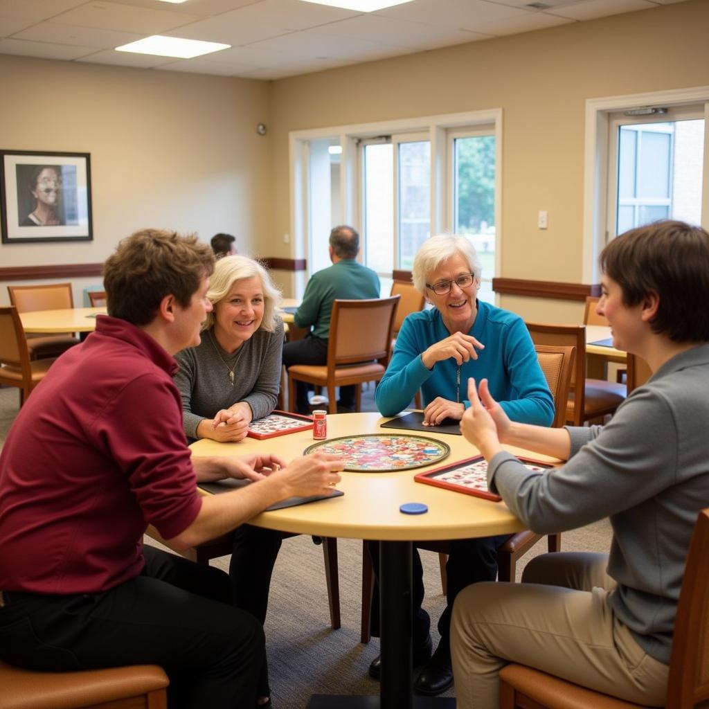 Residents socializing in the communal area of Hampton Grove