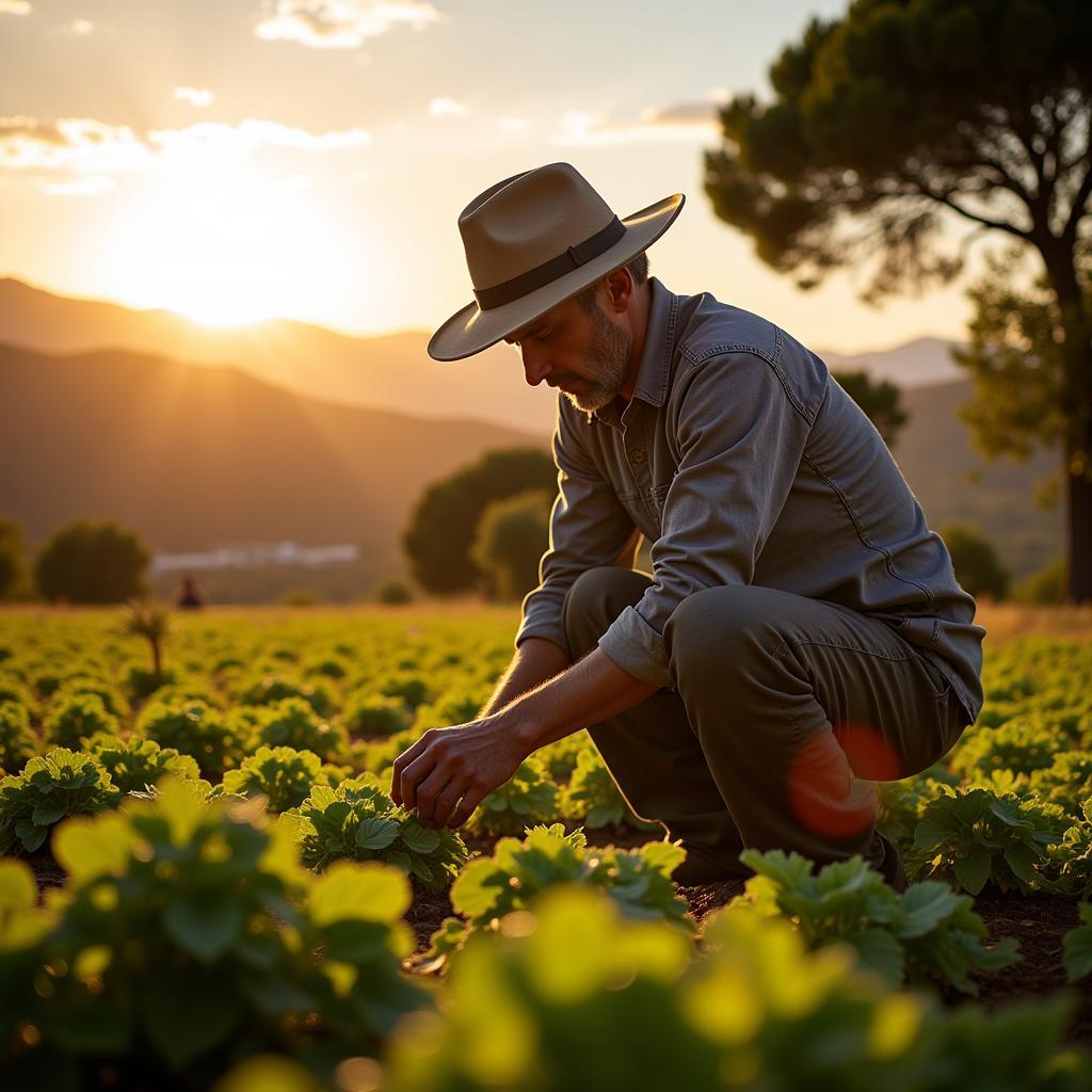 Catalan Farmer Tending to His Fields