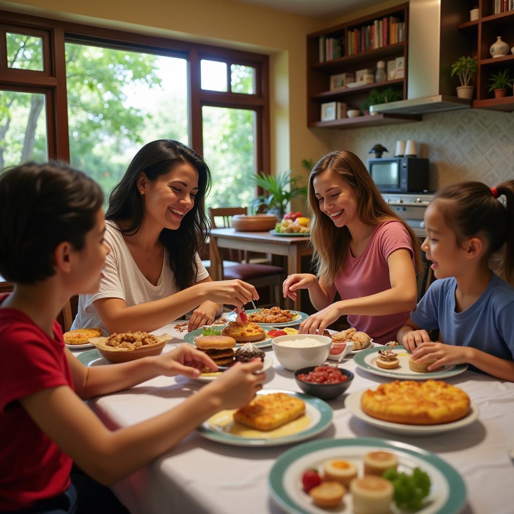  A Family enjoying breakfast with their host in a Havana homestay 