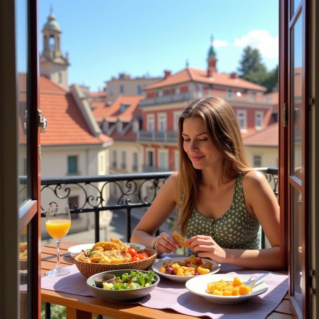 Enjoying a Healthy Meal on a Madrid Balcony