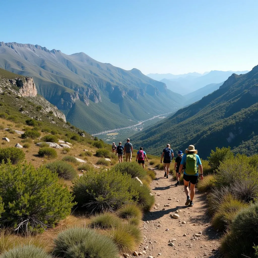 Hikers on a mountain trail in Spain