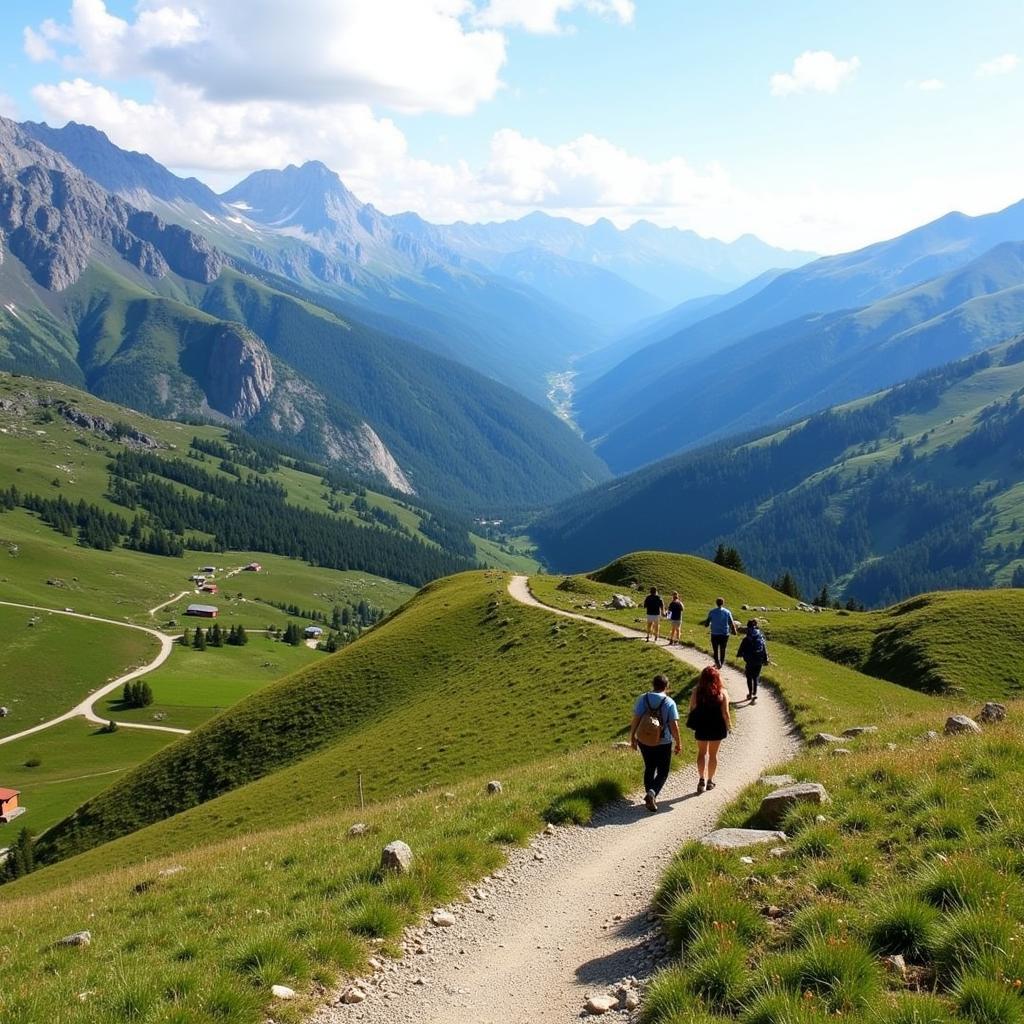 Minerva Homes guests hiking in the majestic Pyrenees mountains