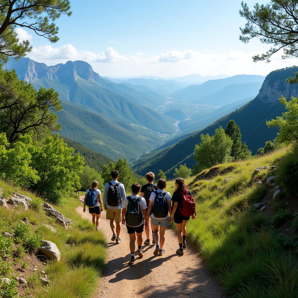 Hikers enjoying a scenic trail in the Spanish mountains