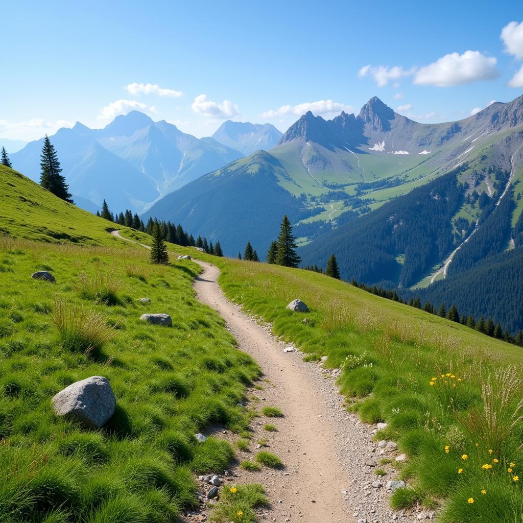 Scenic hiking trail winding through the Pyrenees mountains near Esterri d'Àneu